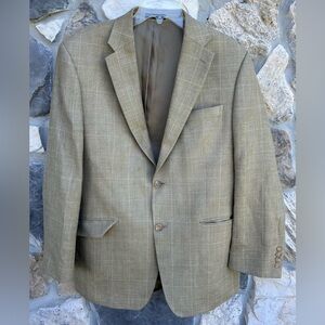 Lauren Ralph Lauren Mens Blazer Size 42R Tan Neutral Formal Silk Linen Wool